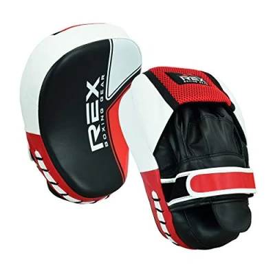 Image of REX Boxing Pads Focus Mitts, Rexene Leather Curved Hand Pad with Adjustable Strap, Hook and Jab Strike Shield for MMA, Martial Arts, Punching Target