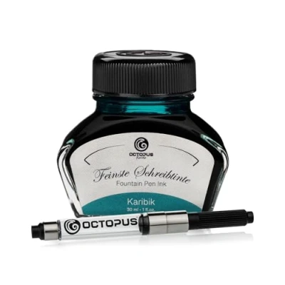 Image of Octopus Fluids Karibik Writing ink including converter, Fountain pen in glass, Calligraphy for dip pen, Turquoise 30ml
