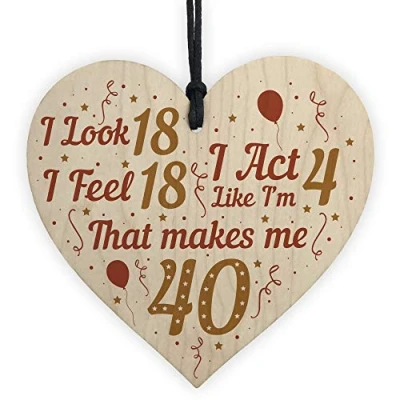 Image of RED OCEAN Funny 40th Birthday Gifts For Men Women Decorations Card Wooden Heart Keepsake Plaque Friendship Gift
