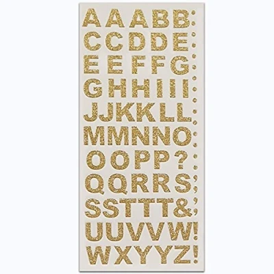 Image of 15mm Gold Glitter Bold Letter Stickers Self Adhesive Alphabet A Z Arts Crafts Card Making