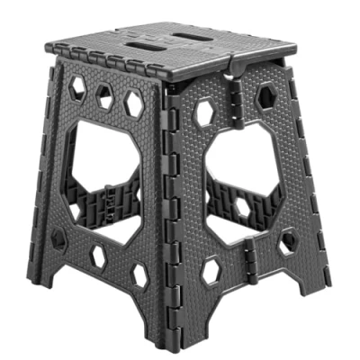 Image of AMD Nexus Strong Plastic 15 Inch Black Folding Step Stool Premium Compact and Lightweight Anti Slip Foldable with Handles for Kids Adults