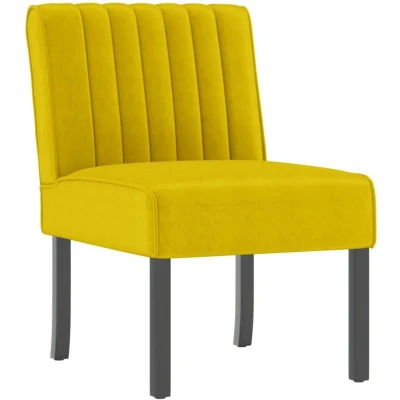 Image of vidaXL Velvet Slipper Chair in Vibrant Yellow Comfortable, Upholstered Lounge Seating with Wooden Legs
