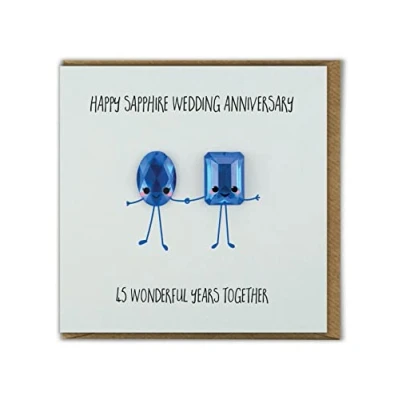 Image of Bold &amp; Bright Cute Anniversary Card &#039;Sapphire Wedding Anniversary&#039; Special Couple 45 Years Funny Novelty Humour Sapphire For Mum Dad Husband Wife Friends Family