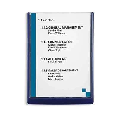 Image of Durable Click Information Sign A4 Portrait Dark Blue Door and Wall Includes Fittings Ideal for Offices, Hotels, Public Buildings, etc.