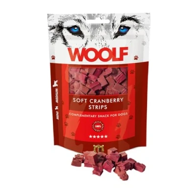 Image of WOOLF Soft Cranberry Strips Complimentary Snacks For Dogs. Dog Treats with All Natural Ingredients, High Meat Content, Nutritional, Free from Artificial Additives. Small and Medium Dogs (100g)
