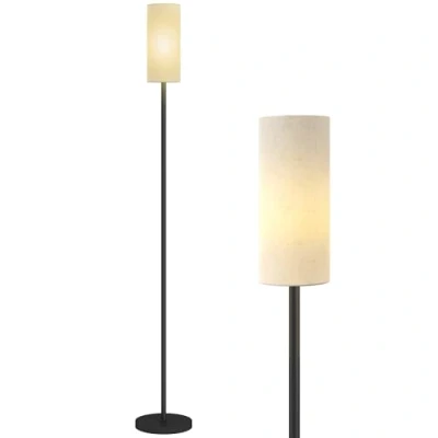 Image of HOMCOM Floor Lamp for Living Room, Modern Standing with Linen Shade &amp; Foot Switch, Minimalist Tall Pole Lampshade Bedroom, Office, White