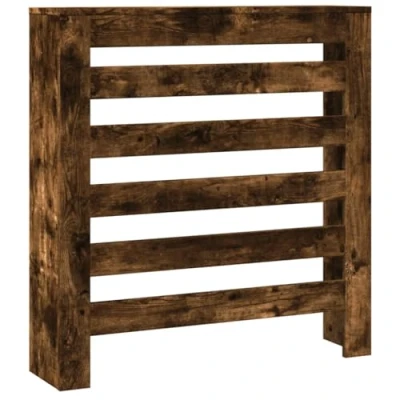 Image of vidaXL Radiator Cover Heater Shelf Smoked Oak Engineered Wood Living Room Decor Modern Slatted Design 78x20x82 cm Easy to Clean for Photo Frames, Books, Ornaments