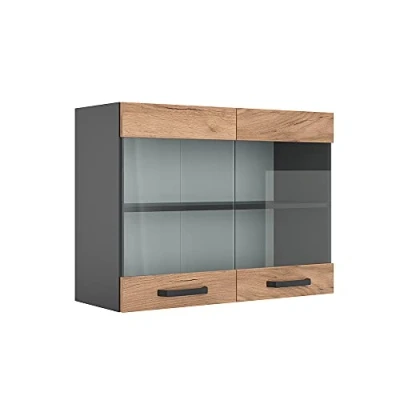 Image of Vicco Glass kitchen cabinet Raul, Gold power oak/Anthracite, 80 cm