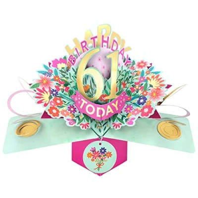Image of Happy 61st Birthday 61 Today Pop Up Greeting Card Love Kate&#039;s Cards Her POP215MC61