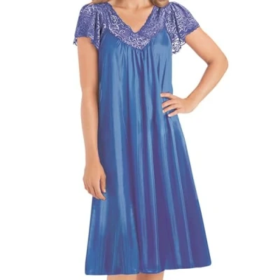 Image of Easylife Satin Nightdress For Women S (UK 8) Dress Bed. Lace Trim Nighty Women. Slip Sleep. Machine Washable Babydoll Night Dress. Nightwear Fully Guaranteed