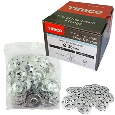 Image of 200x TIMco MID35 35mm Metal Insulation Discs Washers Wall and Ceiling Fixings Plasterboard