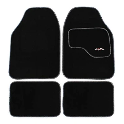 Image of JVL 01 929SI Universal PVC Backed Carpet Car Mat Style Set, Black/Silver, 4 Pieces