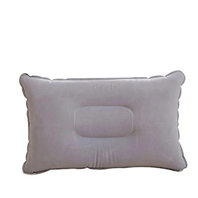 Image of Bluelans® Grey Inflatable Travel Pillow Flight Flock Flocked Cushion Camping Beach