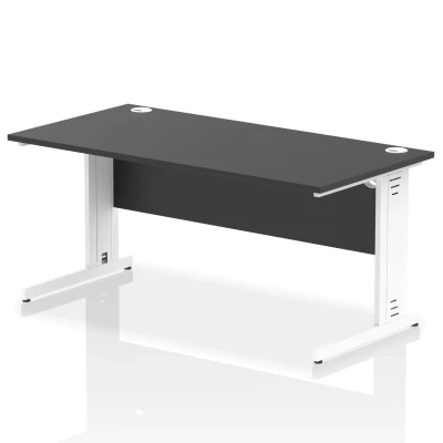 Image of Impulse 1600x800mm Straight Desk Black Top White Cable Managed Leg