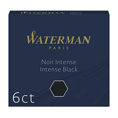 Image of Waterman Fountain Pen Refill Ink Cartridges Standard International (Short) Intense Black 6 Count