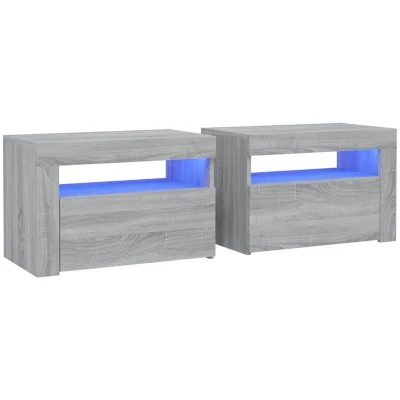 Image of vidaXL Bedside Cabinets 2 pcs with LEDs Grey Sonoma 60x35x40 cm