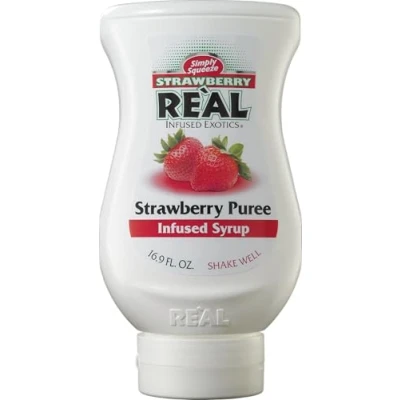 Image of RE&#039;AL Syrups Strawberry Puree Infused Fruit Syrup, Great for Cocktails, Cooking, Baking and Desserts, 500ml