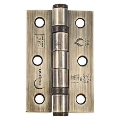 Image of Eclipse Steel Ball Bearing Door Hinges, 3 Inch 75mm, Grade 7 Fire Rated, One Pair &amp; Screws (Antique Bronze)