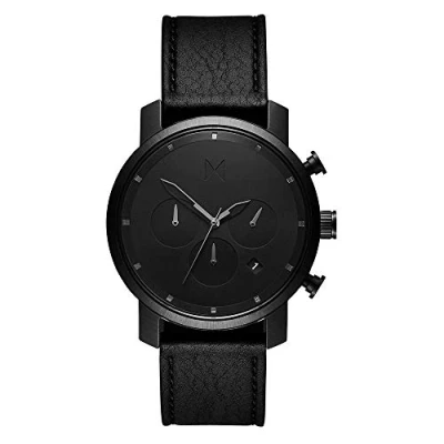 Image of MVMT Mens Analogue Quartz Watch with Leather Calfskin Strap D MC02 BLBL Black