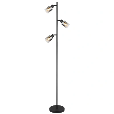 Image of Hubertus Multi Arm Floor Lamp Matt Black Smoke Glass Shade 3x E14