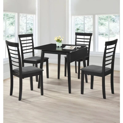 Image of Hallowood Furniture Ledbury Drop Leaf Table &amp; Chairs Set 4, Dining and in Black Finish, Wooden Table, Kitchen Chairs, Dinner Sets for Home Café