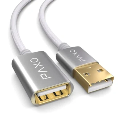 Image of PAXO 3m Nylon USB 2.0 extension white, A cable, aluminium plug, fabric sheath