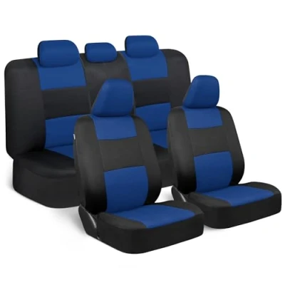 Image of BDK PolyPro Car Seat Covers Full Set in Blue on Black Front and Rear Split Bench Covers, Easy to Install, Accessories for Auto Trucks Van SUV