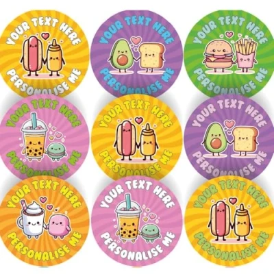 Image of 144 Personalised Food Friends 30mm Reward Stickers for School Teachers, Parents and Nursery