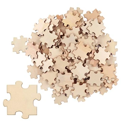 Image of BELLE VOUS 100 Pack Wooden Jigsaw Puzzle Pieces 4.5 x 3.8cm (1.77 1.49 inch) Unfinished Wood Puzzles for Kids Activity, DIY Arts and Crafts Party Guest Book