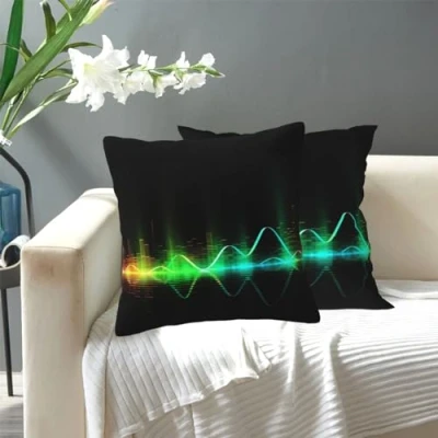 Image of Dwrepo Cool Music Sound Wave Throw Pillow Covers 16&quot;x16&quot; Decorative Case Modern Cushion Cover Square Pillowcase for Sofa Couch Bedroom Living Room Car