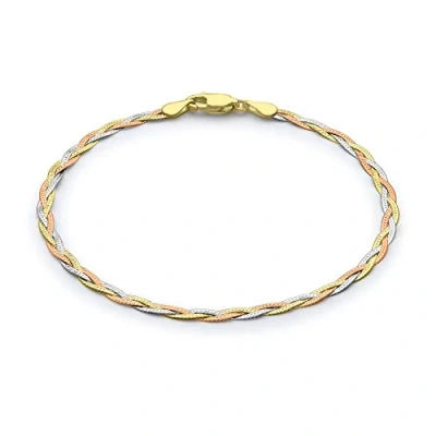 Image of Carissima Gold Women&#039;s 9 ct 3 Colour Diamond Cut Plait Herringbone Bracelet of Length 19 cm/7.5 inch