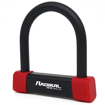 Image of RADIKAL RK120125 Premium U Lock for Motorcycle, SRA Approved, 120x125mm/4,7x4,9in Multiple Locking Options, ø18mm/0.7in Coated Double Shackle, Heavy Duty Anti Theft Moto Scooter