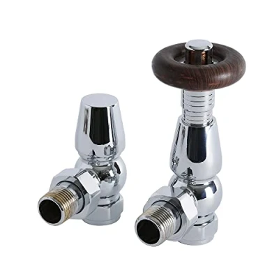 Image of Milano Windsor Traditional Pair of Chrome Angled Heated Towel Rail Radiator Thermostatic Valves