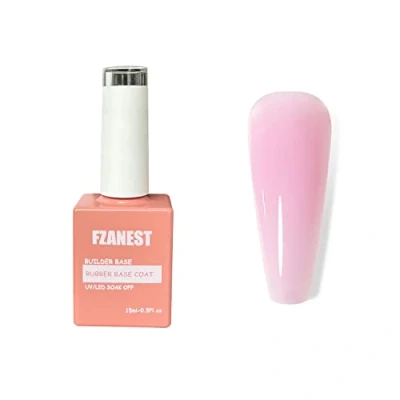 Image of FZANEST Rubber Base Gel For Nails With Milky Pink Color Nail Polish,Builder In A Bottle Strong/Strengthener,Elastic Coat,Quick Extension Polish