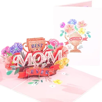 Image of PopLife &#039;Best Mom Ever&#039; 3D Pop Up Card Mother&#039;s Day Card, Mom&#039;s Birthday, Congratulations, Get Well for mom, Wife, Sister, Grandma, Step Mother In Law