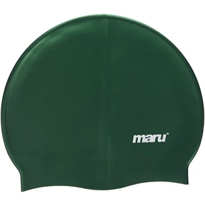 Image of MARU Swimming Hat, 100% Silicone Swim Cap, Unisex Adult Lightweight Caps for Men and Women, Comfortable Durable Hats Designed in the UK (Dark Green, One Size)