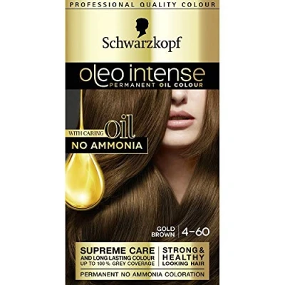 Image of Schwarzkopf Oleo Intense Permanent Brown Hair Dye, Oil Enriched, Ammonia Free, Up to 100 Percent Grey Coverage, Gold 4 60