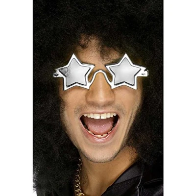 Image of Smiffys Superstar Shades, Silver , 1970&#039;s Disco Fancy Dress, 1970s Dress Up Accessories