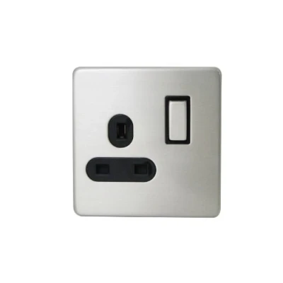 Image of STATUS Plug Socket UK Single Stainless Steel Flat Plate 13A Switched Wall S1G13ASSWSX8