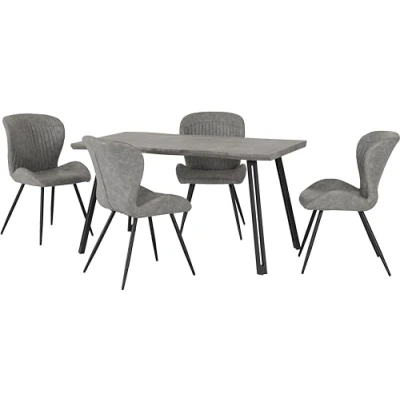 Image of Seconique Quebec Wave Edge Dining Set with 4 Chairs in Concrete Effect/Grey Pu