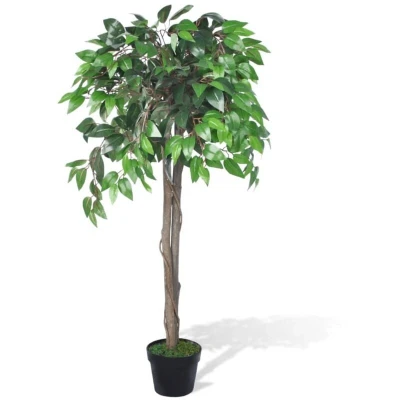 Image of &#039;vidaXL Artificial Ficus Plant with Pot Realistic Green Tree, Indoor Decors, 110 cm height, 504 Leaves, Wooden Trunk