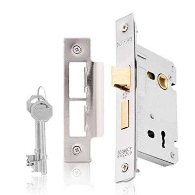 Image of XFORT® 3 Lever Polished Chrome Mortice Sashlock 62mm, Door Lock with Key for Internal and External Doors, Latch Mechanism Locking Security, CE Approved Fire Rated Protection.