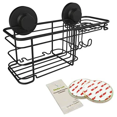 Image of Gecko Loc Suction Cup Shower Caddy Bath Organizer Bathroom Storage Basket (Black, Combo)