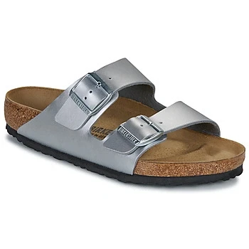 Image of Birkenstock Arizona BF Regular Slippers, Women&#039;s, Size: 4.5, Silver Synthetics