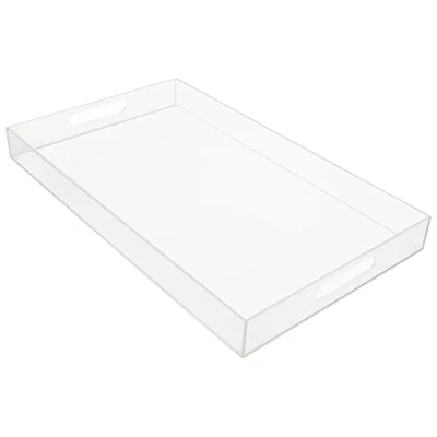 Image of Kurtzy Clear Acrylic Plastic Serving Tray with Handles L50 x W30cm / 19.69 11.81 Inches Extra Large, Rectangular &amp; Spill Proof Decorative Breakfast, Tea/Coffee, Food, Drinks Table Organiser