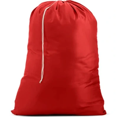 Image of nylon laundry Bag Red, 30 x 40 Sturdy rip and tear resistant material with drawstring closure. Ideal machine washable bags for college, dorm apartment dwellers.