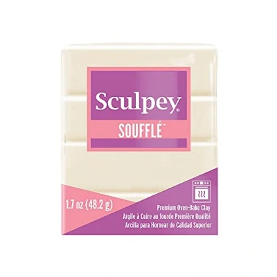 Image of Sculpey Soufflé Polymer Oven Bake Clay, Ivory, Non Toxic, 1.7 oz. bar, Great for Jewelry Making, Holiday, DIY, Mixed Media and More! Premium Light Weight Clay., OSFA, SU 6647