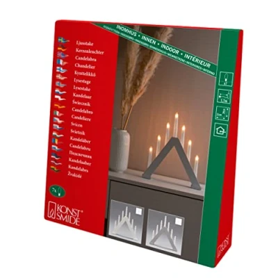 Image of Konstsmide Christmas Lights/Modern Candle Bridge/White Lacquered Wood/Indoor Use (IP20)/230V Indoor/7 Candles with Clear Bulbs/White Cable On Off Switch