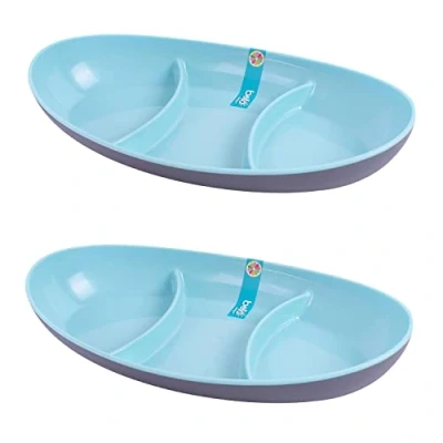 Image of YöL Set of 2 Two Tone Plastic Sectioned Dishes Reusable Camping Summer Party BBQ Caravan Snack Dip Tray