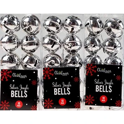 Image of Set Of 30 Silver Christmas Jingle Bells Tree Decorations Or Craft